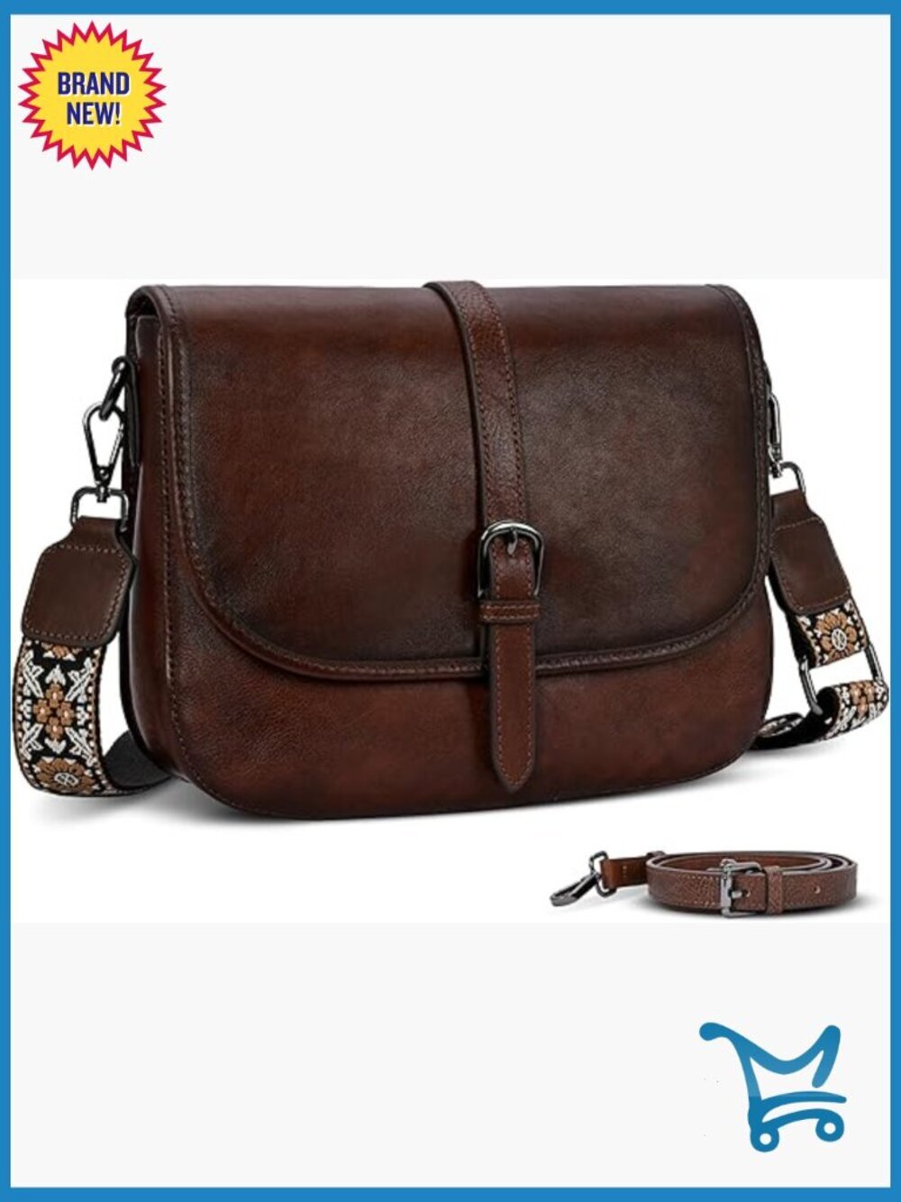 Leather Crossbody Bag Medium Satchel Purse with Two Straps Vintage Style